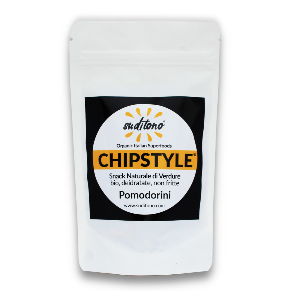 CHIPSTYLE POMODORINI. Snack naturale di verdure bio deidratate, non fritte e senza sale