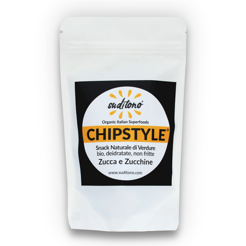 CHIPSTYLE ZUCCA e ZUCCHINE. Snack naturale di verdure bio deidratate, non fritte e senza sale