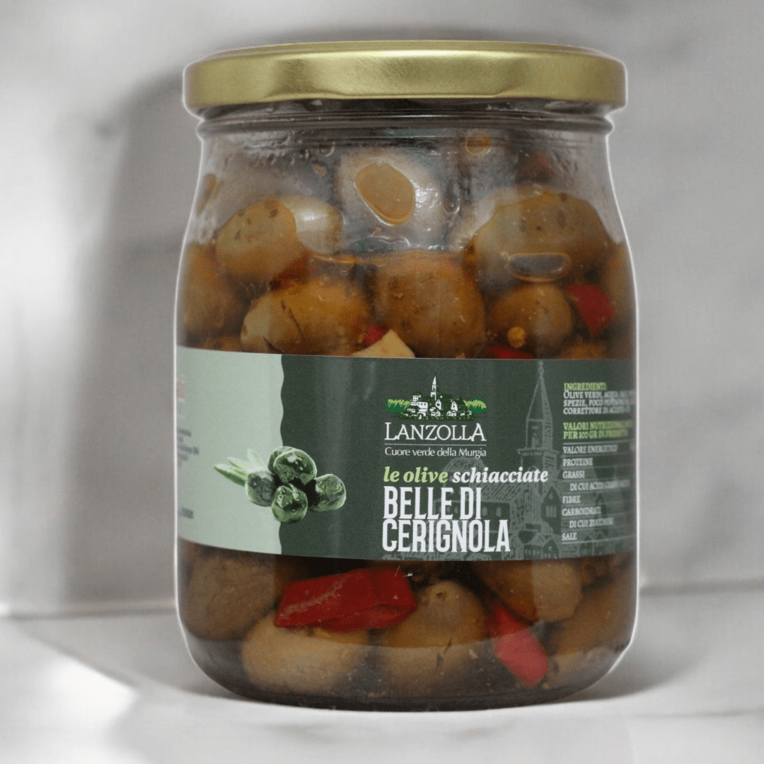Olive Bella di Cerignola schiacciate e condite 350gr