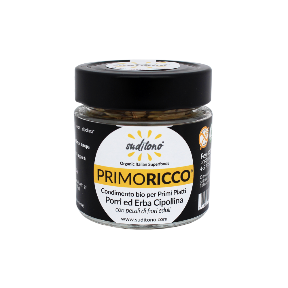 PRIMORICCO PORRI ed ERBA CIPOLLINA. Condimento bio per primi piatti