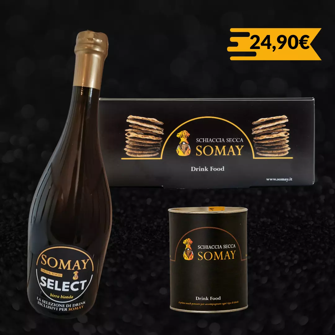 La Bionda Maxi - 1  tubo da 10 schiaccine 1 confezione da 40 schiaccine 1 Birra Bionda Somay Select da 0,75